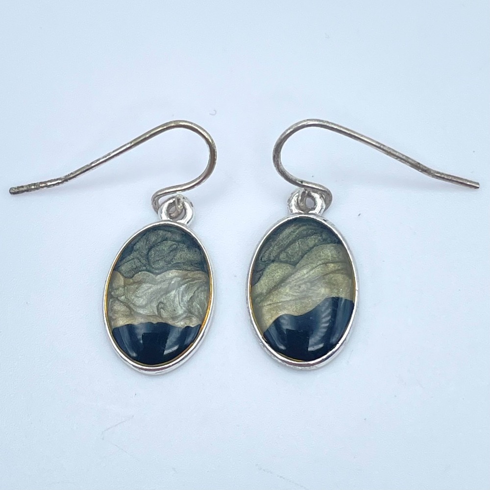 Vintage Y2K Silver Tone Oval Dangle Earrings Boho Women's Classic Jewelry